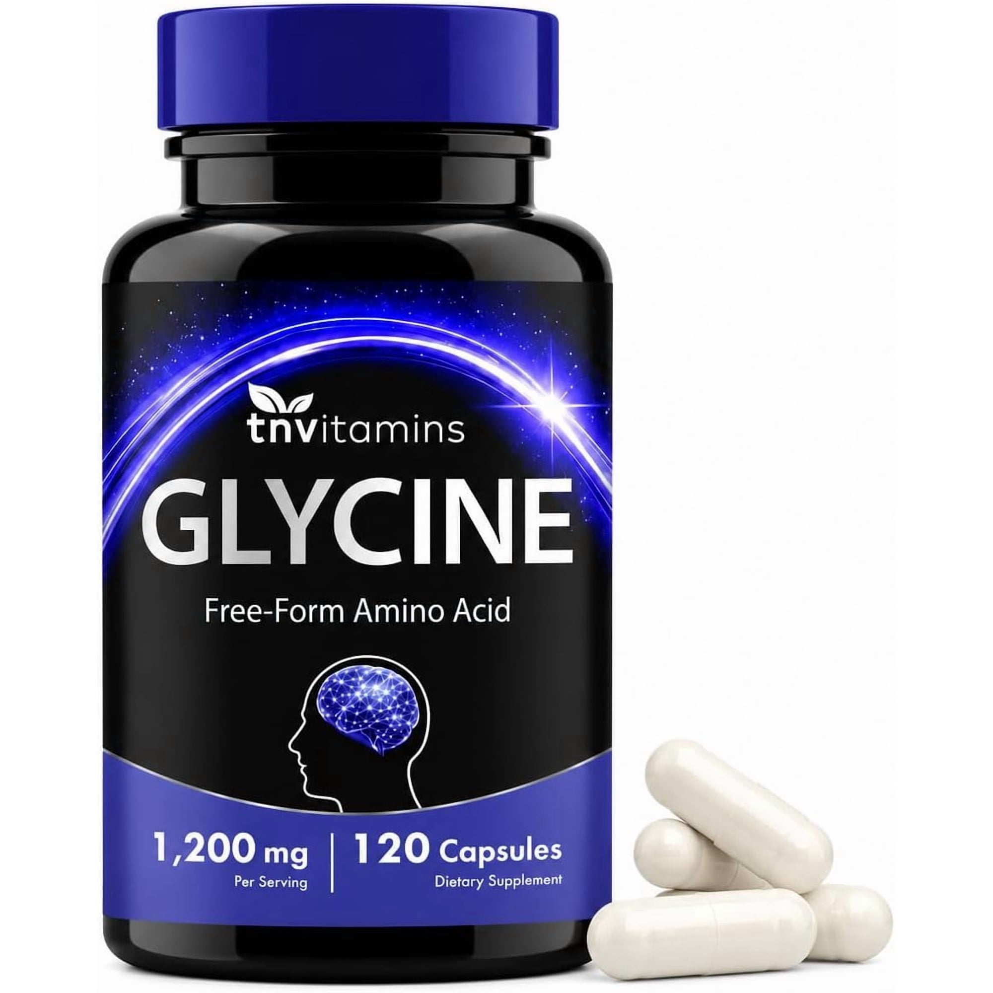 tnvitamins Glycine 1200mg Per Serving, Free Form Amino Acid Supplement, Supports Relaxation & Restful Sleep*, Glycine Capsules, 120 Capsules
