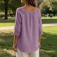 thumbnail image 7 of NTACZA Button Front Summer&nbsp;Tops Cotton And Linen Casual Solid Blouses Scoop Neck Relaxed Fit 3/4 Sleeve Purple, 7 of 7