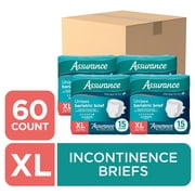 Assurance Unisex Incontinence Briefs with Tabs, Maximum Absorbency, XL (60 Count)