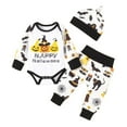 thumbnail image 1 of StylesILove Baby Toddler Boys Three Pumpkins Print Bodysuit and Bottom with Hat 3pcs Cotton White Halloween Outfit (18 Months), 1 of 9