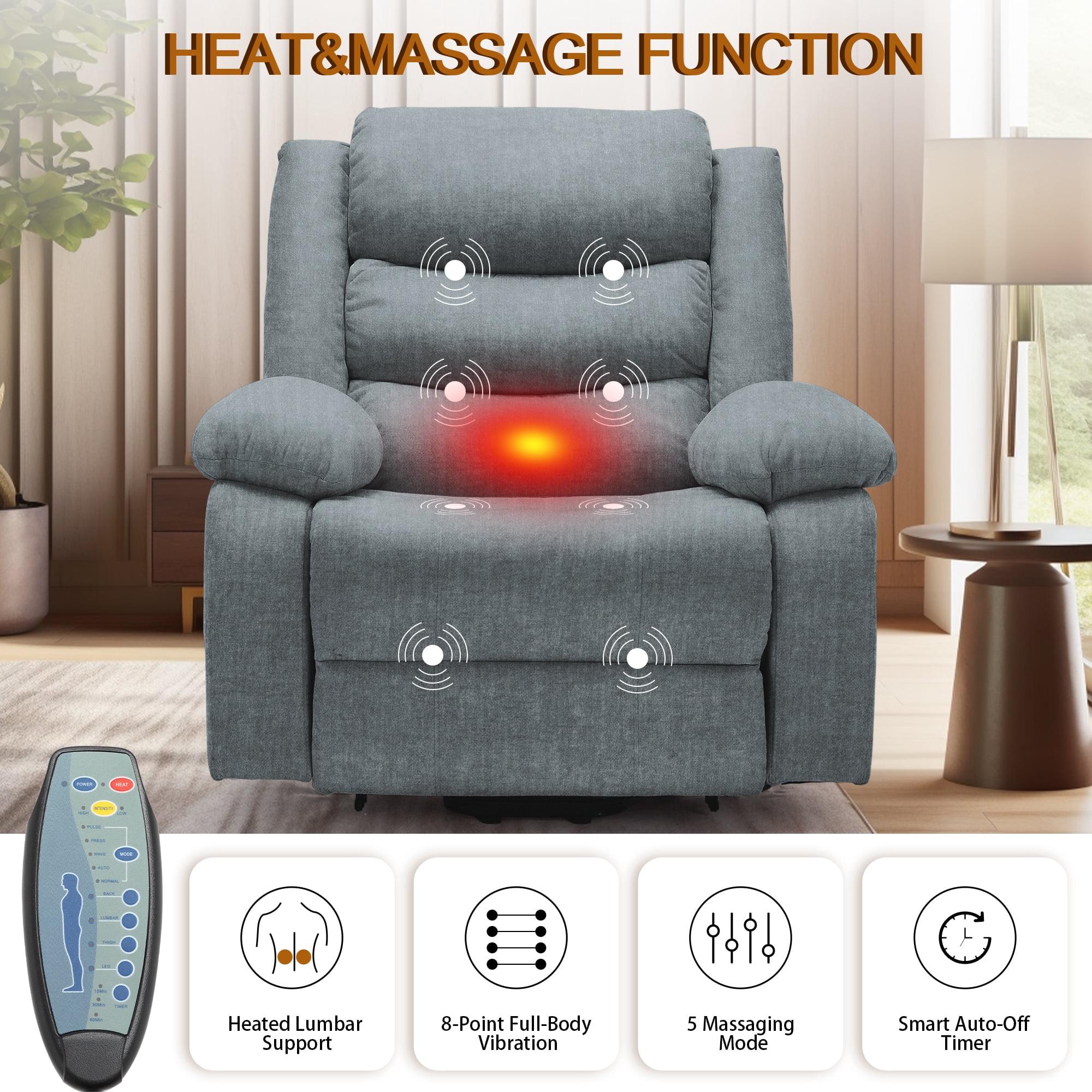 Korser Power Lift Recliner Chair for Elderly with Massage and Heat Oversized for Living Room,Grey