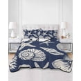 thumbnail image 2 of Twin Quilt Bedding Set, Navy Blue Starfish Coastal Reversible Summer Quilt 3 Pieces, Shell Summer Beach Nautical Lightweight Bedspreads Coverlets with 2 Pillow Shams for All Seasons, 2 of 5