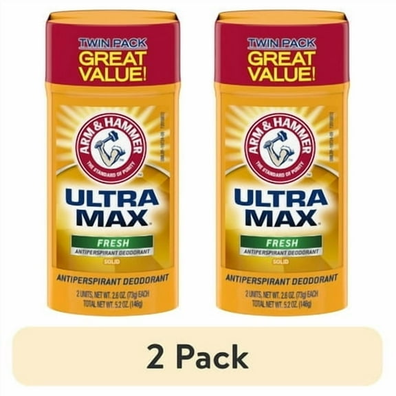 (2 pack) ARM & HAMMER ULTRA MAX Deodorant, Fresh Scent, Solid Stick 2.6 oz, Twin Pack (Pack of Two)
