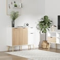 thumbnail image 2 of HOMCOM Buffet Armoire de Rangement avec Tiroir, Blanc et Bois Naturel, 2 of 7