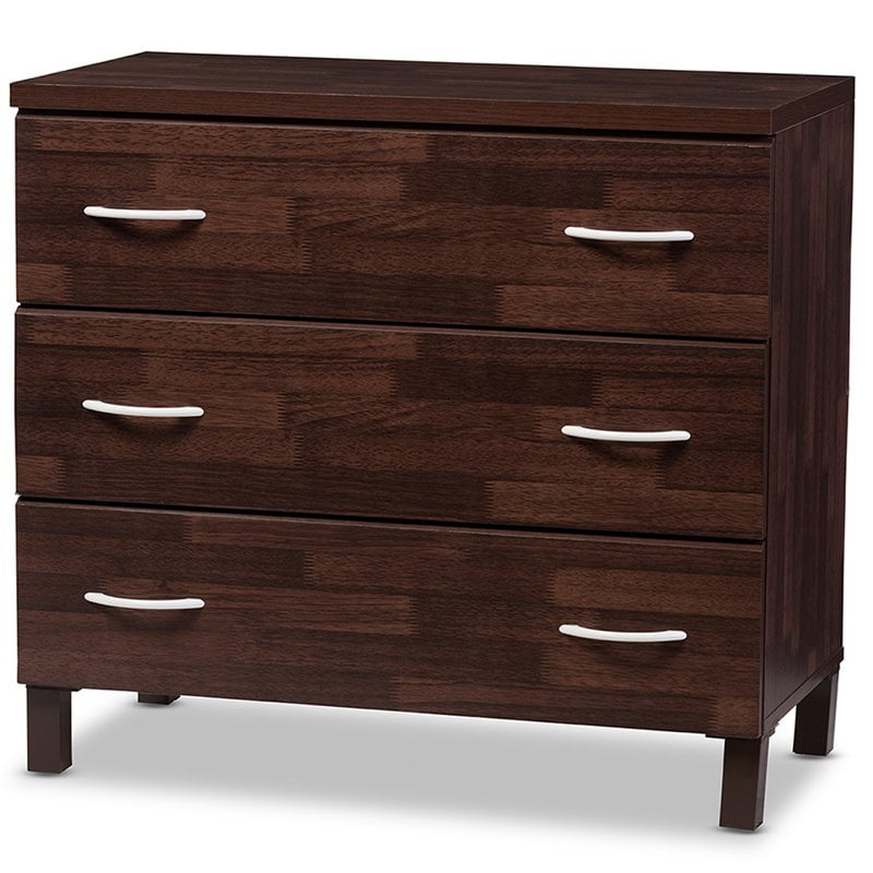 Pemberly Row Contemporary Design 3 Drawer Bedroom Chest Dresser in Dark