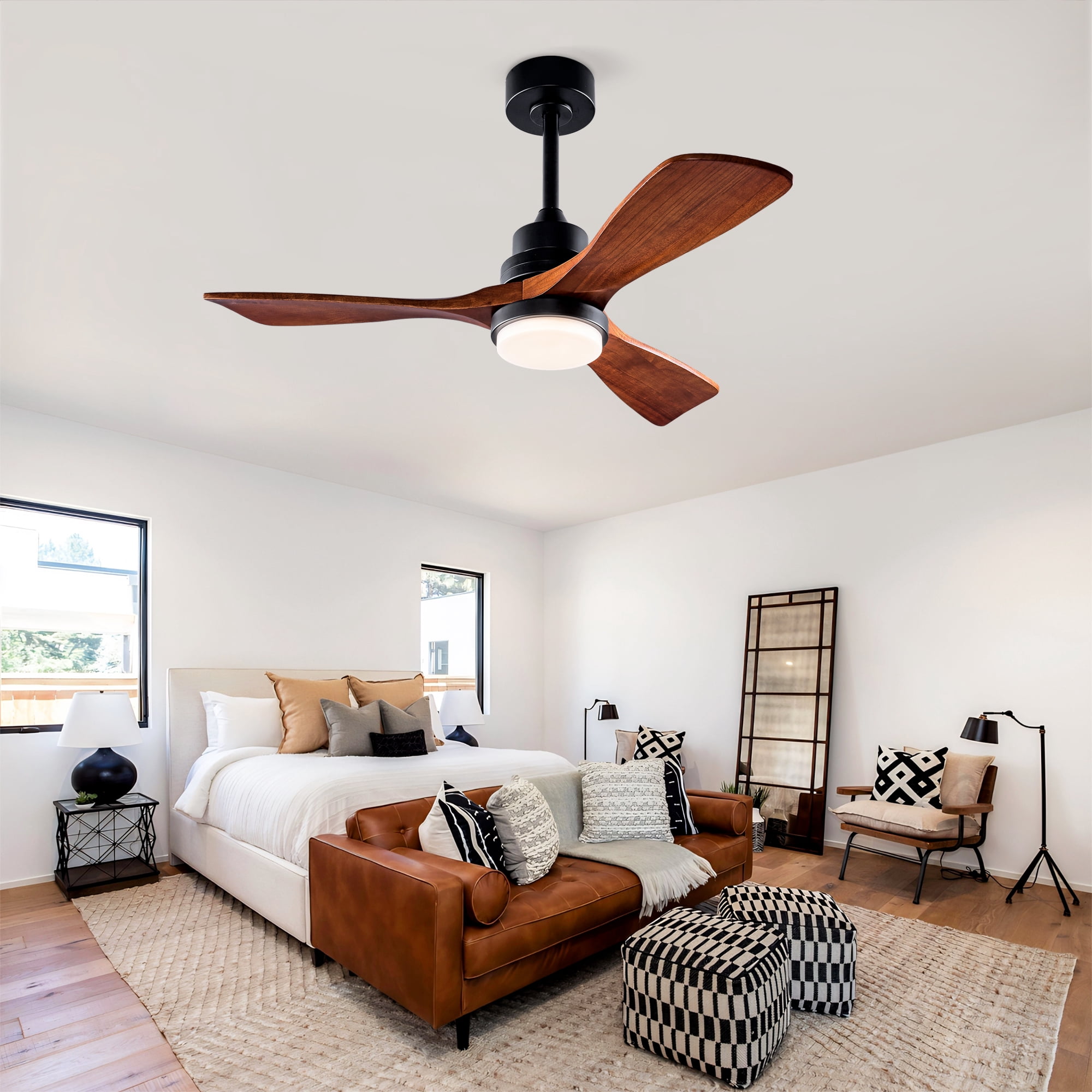 Ceiling Fan with Lights, 42 Inch Remote Control 3 Wood Blades Outdoor Ceiling Fan for Patio Farmhouse Home, Black