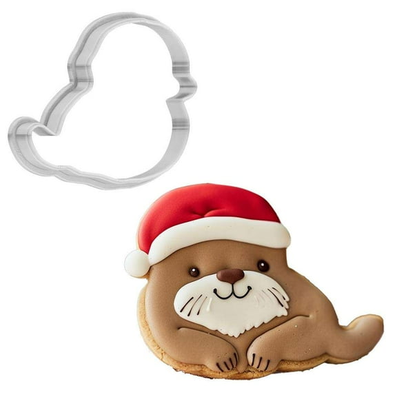 Christmas Otter With Santa Hat Cookie Cutter 4 Inch Made in USA by WONDERTORY