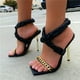 thumbnail image 1 of Sandalias de tacón alto con adornos de metal y punta cuadrada plisada sexy para mujer Wmkox8yii  hfjk3478, 1 of 4