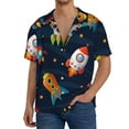 thumbnail image 3 of Daiia Spaceships and Stars Men's Linen Shirts Short Sleeve Casual Shirts Button Down Shirt for Men Beach Summer Wedding Shirt-Medium, 3 of 7