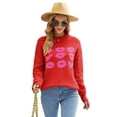 thumbnail image 2 of xiaxaixu Femmes Mode Valentine'S Day Pull Coeur Lèvres Imprimé Col Rond Manches Longues Tricotés Tops Automne Hiver Casual Pulls, 2 of 9