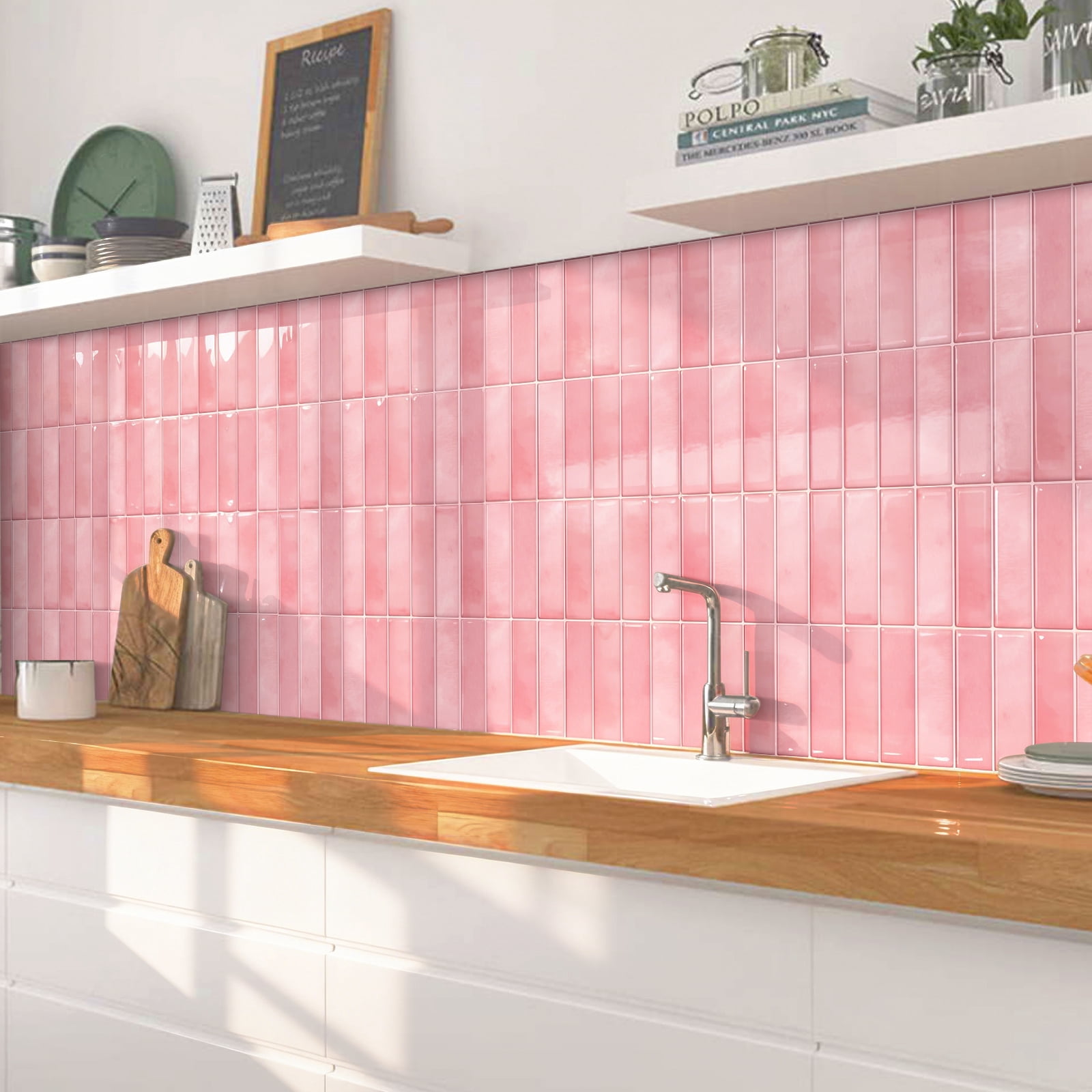 DEWOO 10 Sheet Thicker Peel and Stick Backsplash Tile,3D Self Adhesive Wall Tiles Stick on Backsplash for Kitchen,Bathroom,Camper (12"×12",Pink)