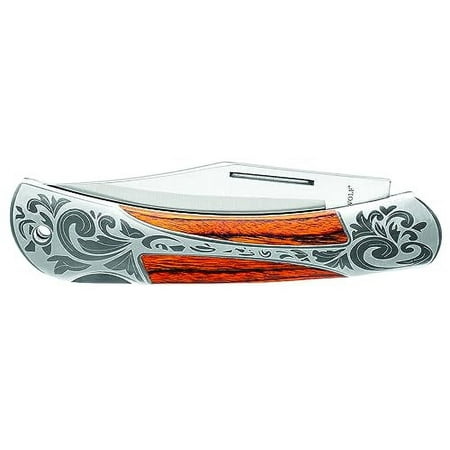 Timber Wolf Gentleman's Lockback Pocket Knife - Razor-Sharp Stainless Steel Blade Custom Handle with Wooden Inlays Scroll Design Bolsters - A Practical and Handsome EDC - 7 1/2 Overall