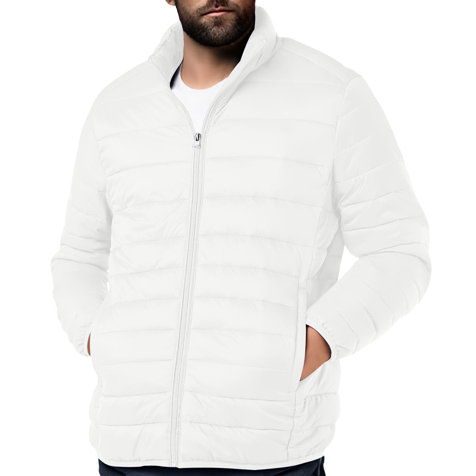 Quilted Jacket White Thin Jacket CELIO Men Solid Puffer Jacket White