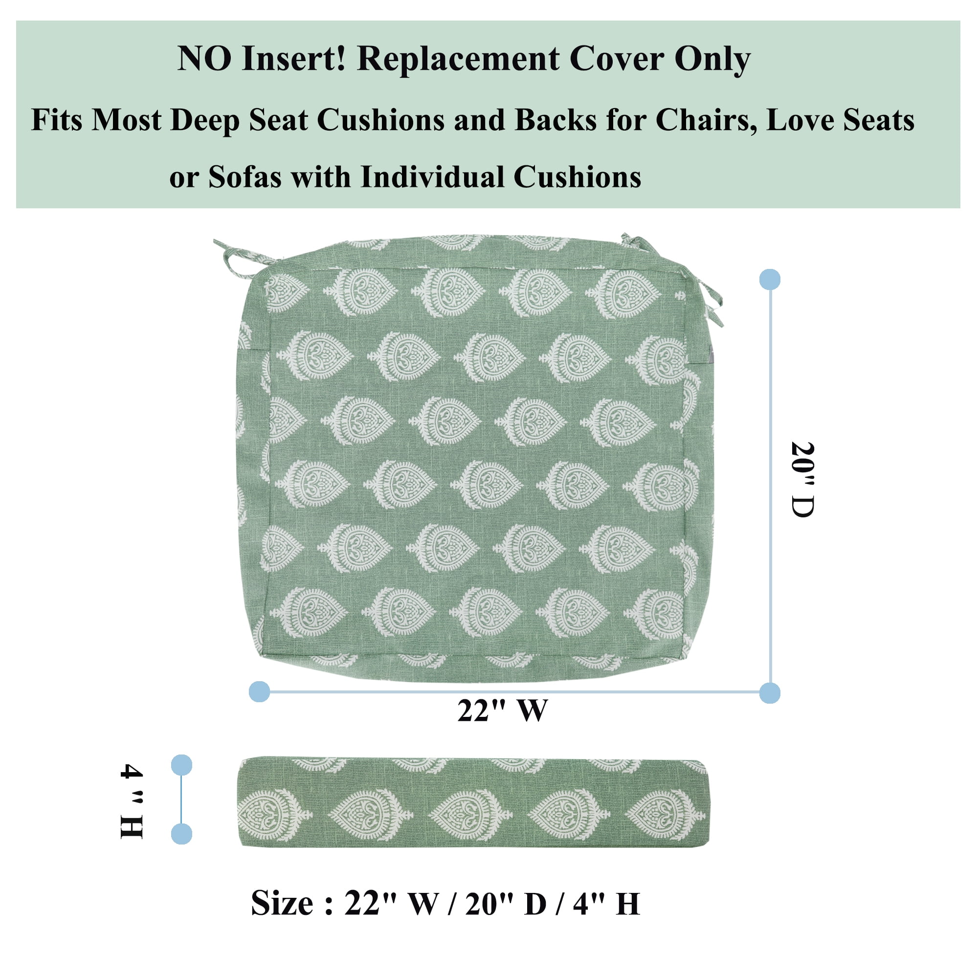 MAGPIE Indoor Outdoor 22" x 20"x 4" Cushion Cover Replacement 2 Pack, NO Insert!Seat Cushion for Patio Garden Chair Sofa Bench Wicker(Fair Green)