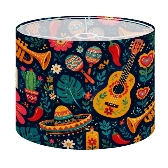 Drum Lamp Shade Colorful Mexican Folk Art Musical Instruments Lampshade for Table Lamps Floor Lamps Pendant Light 13"x13"x10" Replacement Linen Large Lamp Shade Easy Assembly