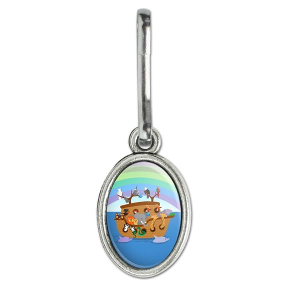 Noah's Ark with Animals Antiqued Oval Charm Clothes Purse Suitcase Backpack Zipper Pull Aid
