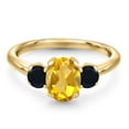thumbnail image 3 of Gem Stone King 1.74 Ct Oval Yellow Citrine Black Onyx 18K Yellow Gold Plated Silver Ring, 3 of 6