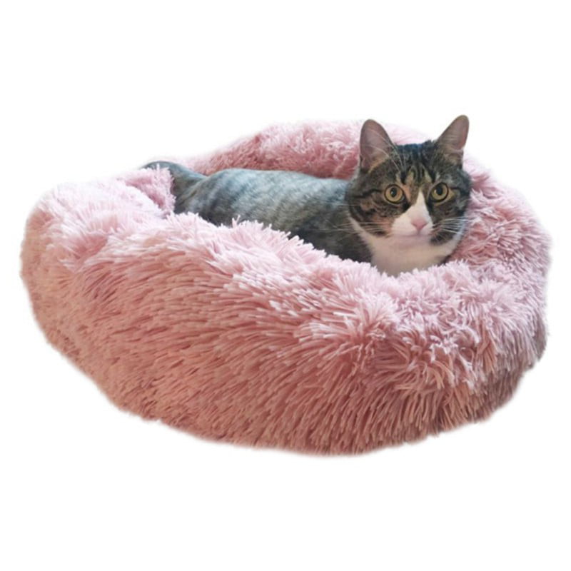 Calming Fluffy Soft Cuddler Kennel Super Lightweight N/C Dog Cat Bed 50cm Plush Donut for Large Medium Small Dog Cat Anti-Slip Bottom Pink S Round Pet Nest Orthopedic Relief & Improved Sleeping