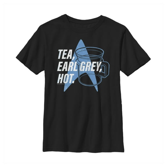 Boy's Star Trek: The Next Generation Cup Of Tea Earl Grey Hot, Captain Picard Graphic Tee Black Medium