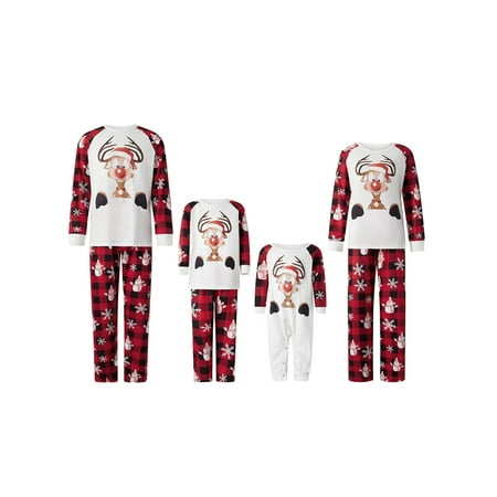 

Xingqing Holiday Christmas Family Pajamas Matching Set Reindeer Print Xmas Pjs for Couples and Kids Baby Sleepwear Red Dad
