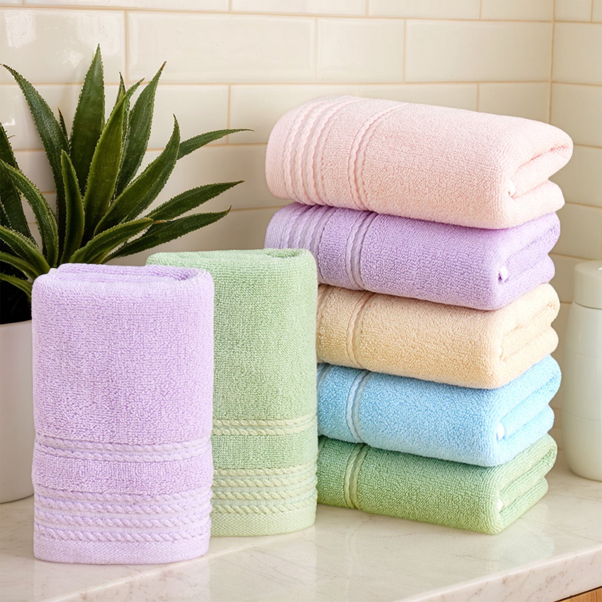 Unique Bargains Striped Hand Towels Set for Bathroom 14" x 30" Pink 2-Pieces