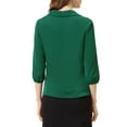 thumbnail image 3 of INSPIRE CHIC Women's V Neck Collared 3/4 Sleeves Work Office Tops Blouse M Green, 3 of 6