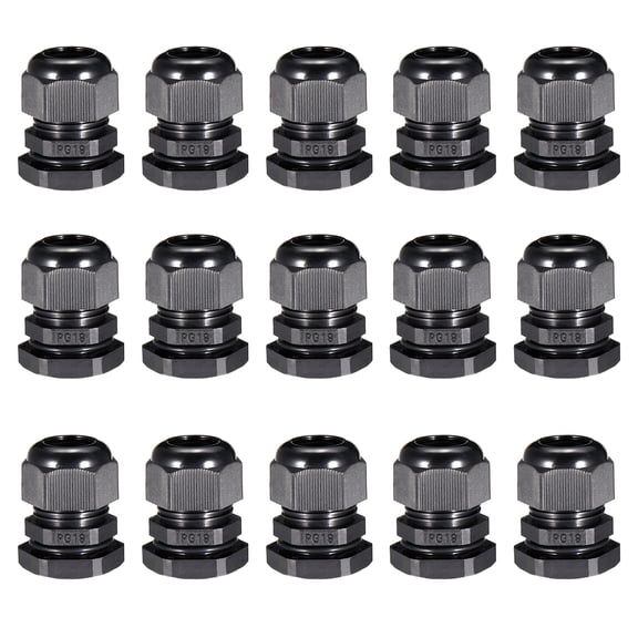 Uxcell PG19 Cable Gland Waterproof Plastic Wire Glands Black for 0.47‘’-0.59‘’ Dia 15Pcs