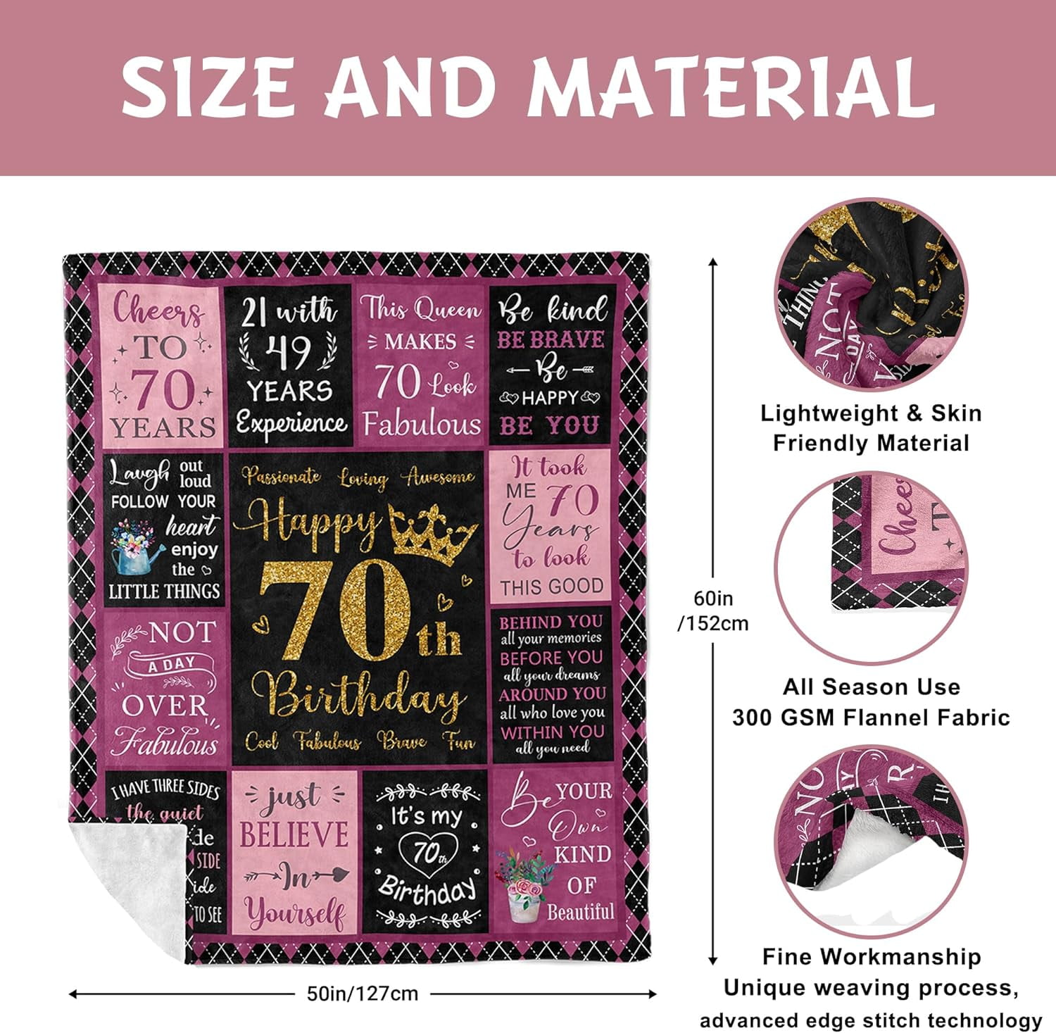 70th Birthday Gifts for Women, Gifts for 70 Year Old Woman, 70 Year Old Birthday Gifts for Women, Gifts for 70th Birthday Woman, Happy 70th Birthday Gifts for Women Throw Blanket 50"X60"