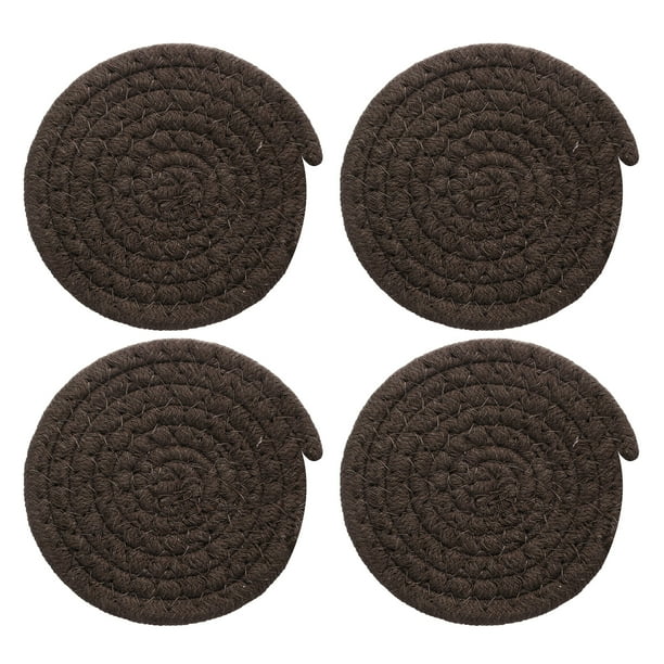 4 Pcs Manteles Individuales Redondos Trenzados, Manteles Tejidos de 4.3" para Decoración de Cocina (Marrón)