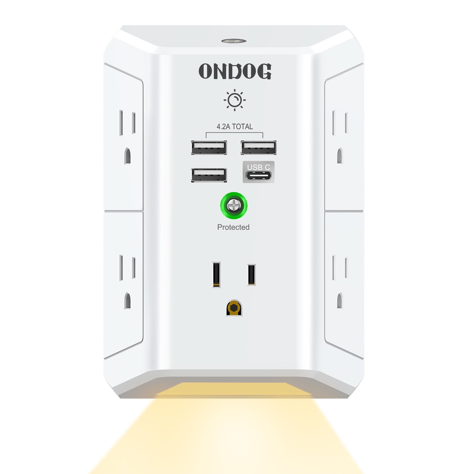ONDOG 5-Outlet Surge Protector Power Strip with 4 USB Ports and Night Light