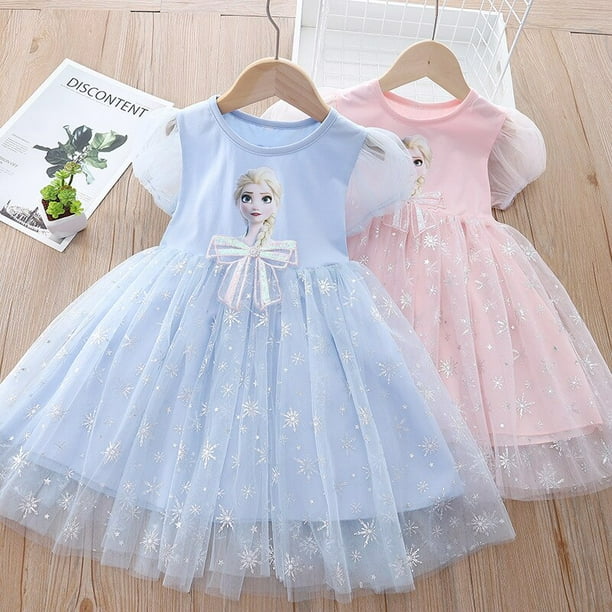 Ropa para ninas pequenas vestido de fiesta de cumpleanos nuevo estilo vestido con patron de Elsa de dibujos animados vestido blanco con lazo y manga abullonada vestido tutu de malla 1 7Y7 Gao