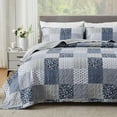 thumbnail image 6 of Navy Blue Gray King Size Bedspread Set, 3 Piece Quilt Set Patchwork Plaid Bedding Quilted Coverlet Set Reversible Lightweight Microfiber Bed Cover Comforter with 2 Pillow Shams, 6 of 6