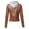thumbnail image 2 of FashionOutfit Women's Casual Detached Hood Zipper Closure Notched Collar Leather Jacket, 2 of 5