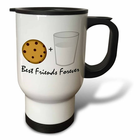 

3dRose Cute Cartoon Milk and Cookies - Best Friends Forever Travel Mug 14oz Stainless Steel