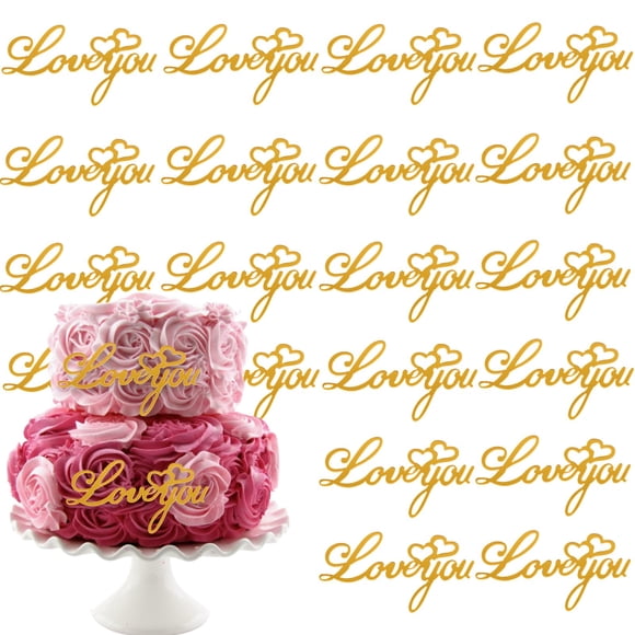 Adornos para tartas HeartYue Happy Valentine's Day Love Gold, 20 unidades