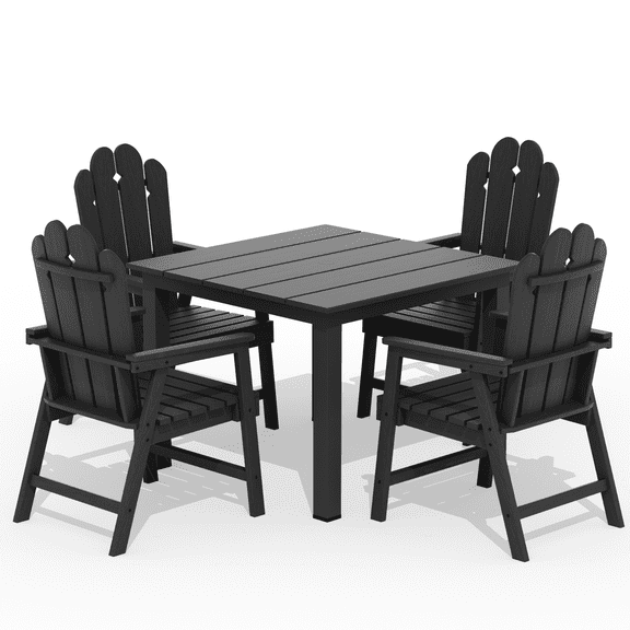 5-Piece Patio Dining Set for 4, 35.4" x 35.4" Square Table with Umbrella Hole & 4 Armchairs, Outdoor Furniture Black