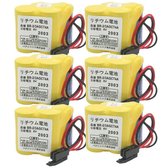 6 Pcs BR-2/3AGCT4A 6V 4400mAh Replacement Battery for Panasonic FANUC A98L-0031-002 with Black Plug