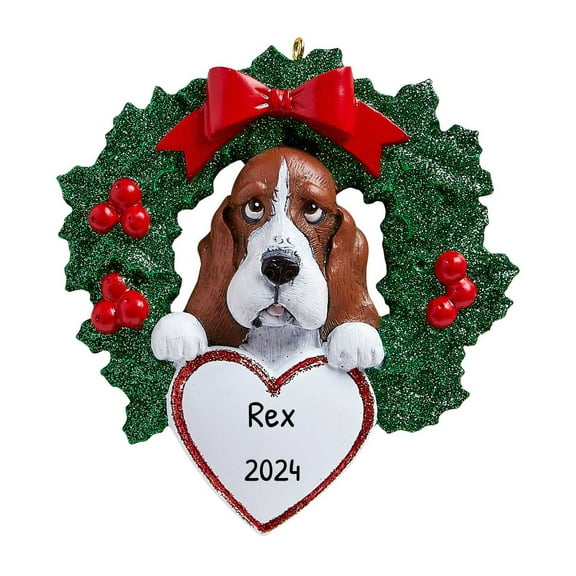 Ornaments by Elves Personalized Basset Hound Christmas Wreath Ornament 2024 Dog Decoration .25lbs
