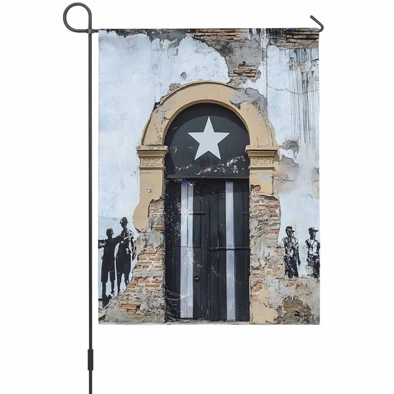 Independence Day Garden Flag 12 x 18 Inches, Shabby Puerto Rico Flag Rustic Mottled Door Wall Weather Proof Outdoor Patio Flags Double Sided Small Garden Decoration for Yard Outside Home