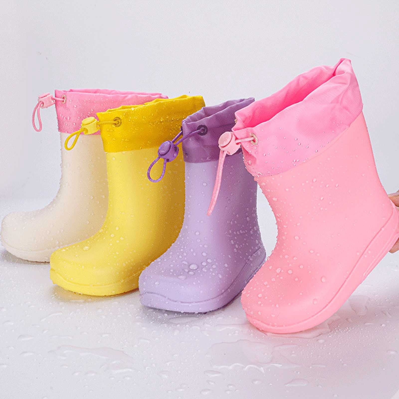 Gelikeya Rain Boots Toddler Waterproof Outdoor Wear Natural Rubber Boots Boys' Fashion (Yellow, Size 10-10.5 Years)