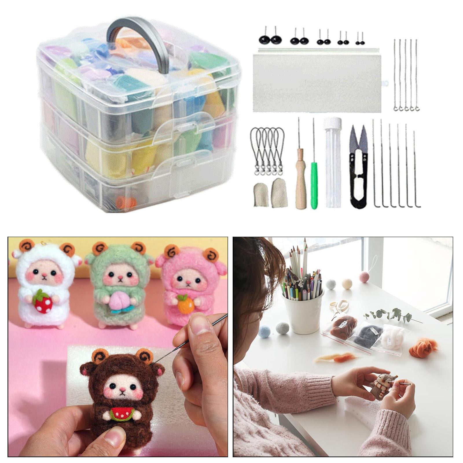 GUOOL Needle Felting Kit Supplies Wooden Handle Felt Work Tools Foam Mat Storage Box Scissor Toys Hand Crafts - 40 Colors