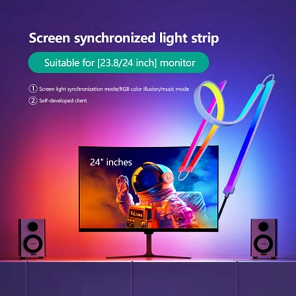 HLONK Color Music Game Sync 24” Screen Gaming Amosphere Ambient Smart TV Monitor LED Strip Backlight Light for Computer Screen (32inch)