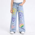 thumbnail image 2 of EnJoCho Girls Baggy Ripped Jeans Artistic Graphic Streetwear Trousers Cute Aesthetic Print Denim Pants Y2𝗄 Wide Leg Boyfriend Jeans Girls Barrel Leg Jeans for Teens, 2 of 9