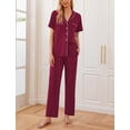 thumbnail image 2 of Ekouaer Womens Button-Down Pajama Set Soft Short Sleeve Sleepwear with Long Pants, 2 of 6