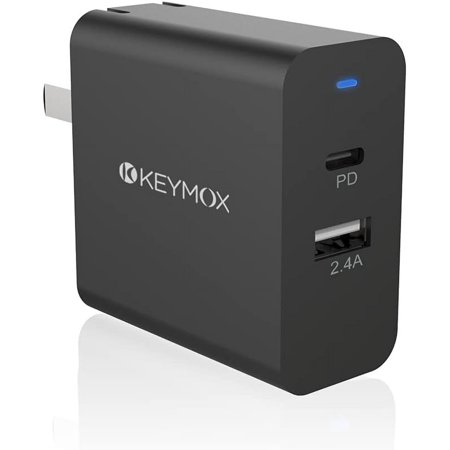 USB C Charger, KEYMOX 30W 2-Port Charger with 18W Power Delivery Adapter,for iPhone 12/12 Mini/12 Pro Max /11 Pro, Galaxy S10 S9+ S9, iPad Pro,Samsung,Google Pixel, Huawei and More