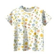 thumbnail image 5 of Abcomgle Tshirts for Kids Girls Crewneck Floral Print Girls Shirts Short Sleeve Toddler Girls T-Shirts Summer Trendy Cotton Cartoon Toddler Tops Girls 5-6 Years,Yellow, 5 of 5
