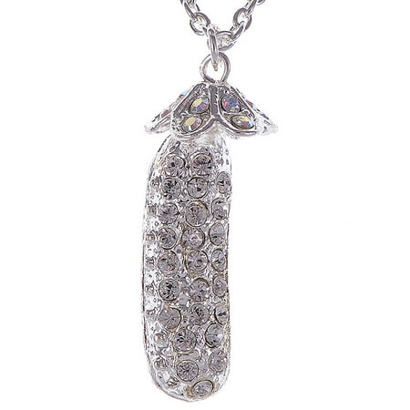- Clear Crystal Rhinestone Eggplant Faux Pearl Peas Pod Pendant Necklace