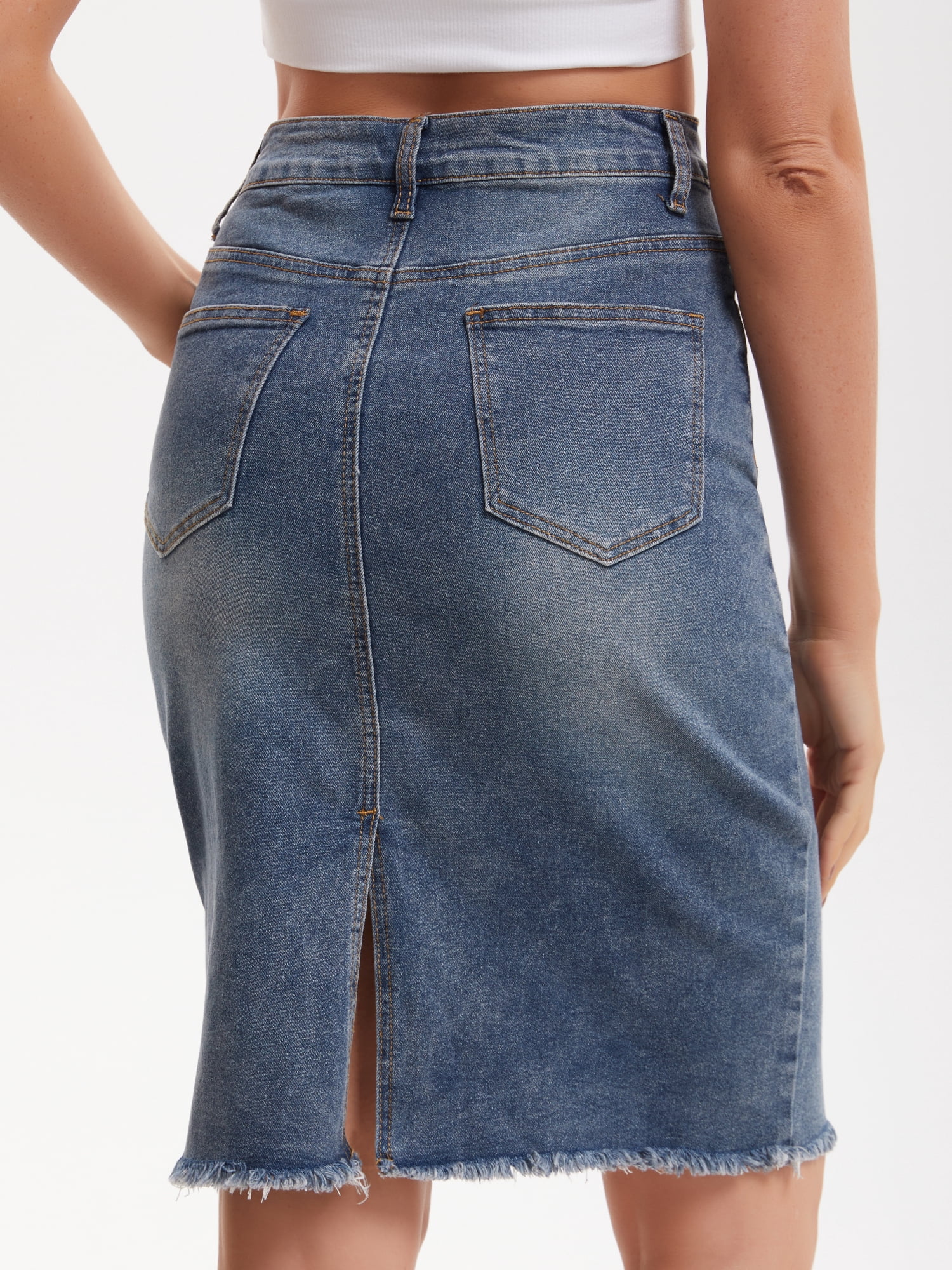 DARING DIVA Women's Denim Raw Hem Pockets Pencil Skirt XX-Large Dark Gray Blue
