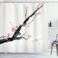 thumbnail image 1 of Dragonfly Shower Curtain, Branch of a Pink Cherry Blossom Sakura Tree Bud and A Dragonfly Dramatic Artisan, Fabric Bathroom Set with Hooks, 69W X 84L Inches Extra Long, Pink Black, by Ambesonne, 1 of 2