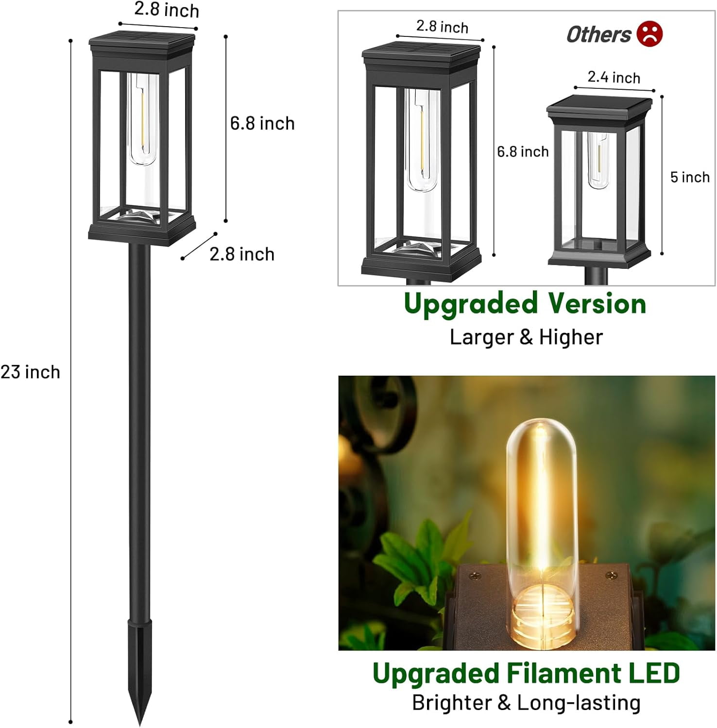 Solar Pathway Lights Outdoor, 8-Pack Large LED Solar Light Outdoor Waterproof, Super Bright Outside Lights for Yard, Sun-Powered Landscape Lighting for Garden Walkway, Warm White